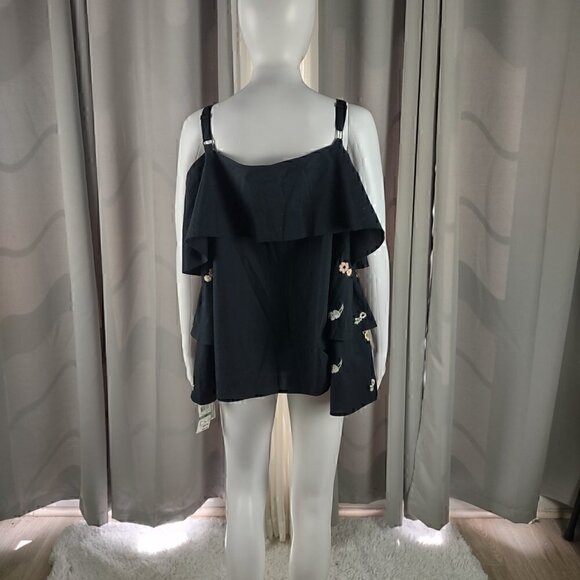 INC International Concepts Embroidered Bell Sleeves Cold Shoulder Top Sz L (NWT) - Picture 3 of 13